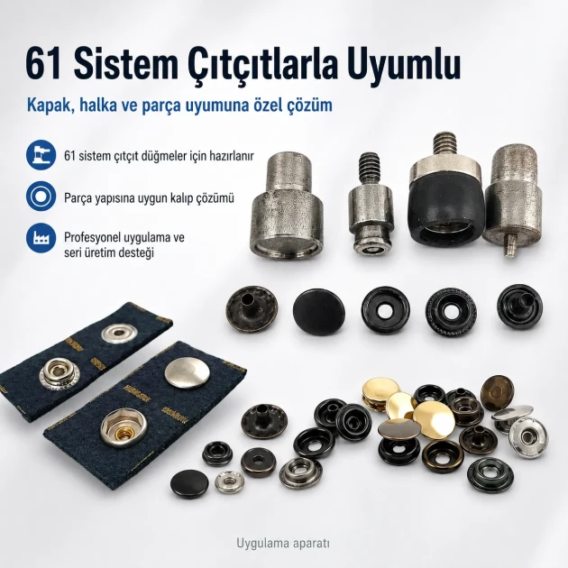 Custom 61 System Snap Button Setting Die for Product-Specific Production, includes upper and lower molds for precise