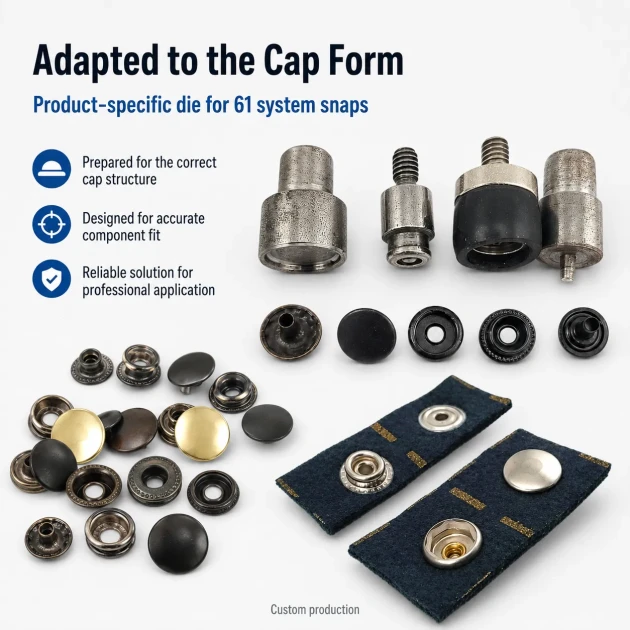 Custom 61 System Snap Button Setting Die for Product-Specific Production, includes upper and lower molds for precise