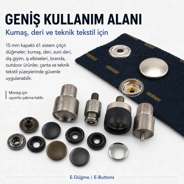 Snap Setting Die for 15 mm / 0.59 in 61 System Snap Buttons, made of durable PP material, ideal for precise fastening