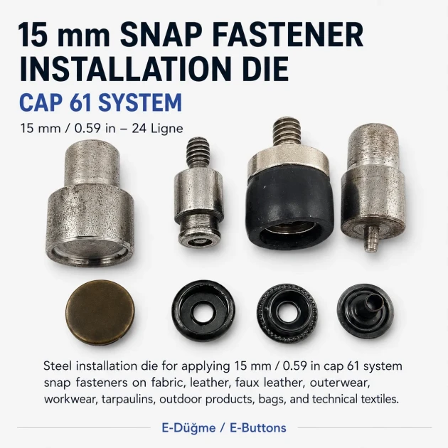 Snap Setting Die for 15 mm / 0.59 in 61 System Snap Buttons, made of durable PP material, ideal for precise fastening