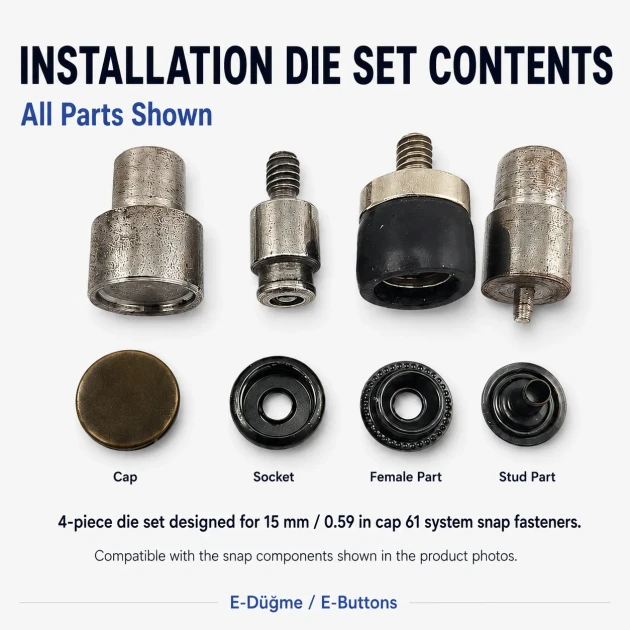 Snap Setting Die for 15 mm / 0.59 in 61 System Snap Buttons, made of durable PP material, ideal for precise fastening
