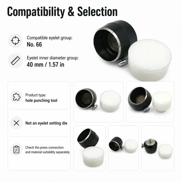 40 mm / 1.57 in Eyelet Punching Die for Large Grommet Hole Preparation made of durable PP material, ideal for precision