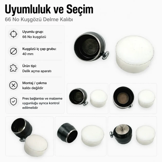 40 mm / 1.57 in Eyelet Punching Die for Large Grommet Hole Preparation made of durable PP material, ideal for precision