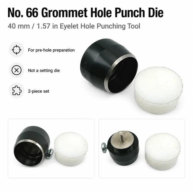 40 mm / 1.57 in Eyelet Punching Die for Large Grommet Hole Preparation made of durable PP material, ideal for precision