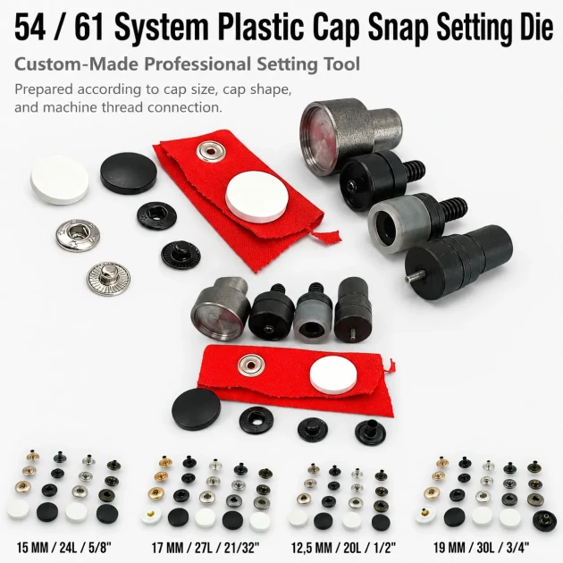 Custom 54 System Plastic Cap Snap Button Setting Die KLP0080 for efficient snap button installations in textiles and leather