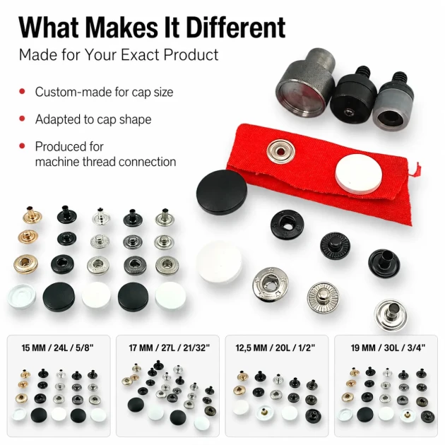 Custom 54 System Plastic Cap Snap Button Setting Die KLP0080 for efficient snap button installations in textiles and leather