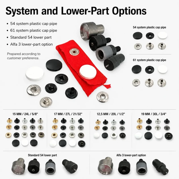 Custom 54 System Plastic Cap Snap Button Setting Die KLP0080 for efficient snap button installations in textiles and leather