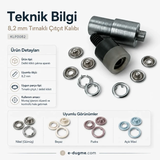Ring-Style Prong Snap Setting Die for 8.2 mm / 0.32 in Snap Fasteners KLP0082, durable metal punch tool for professional