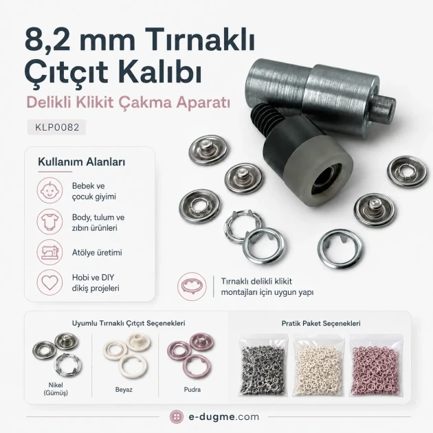 Ring-Style Prong Snap Setting Die for 8.2 mm / 0.32 in Snap Fasteners KLP0082, durable metal punch tool for professional