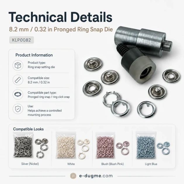 Ring-Style Prong Snap Setting Die for 8.2 mm / 0.32 in Snap Fasteners KLP0082, durable metal punch tool for professional