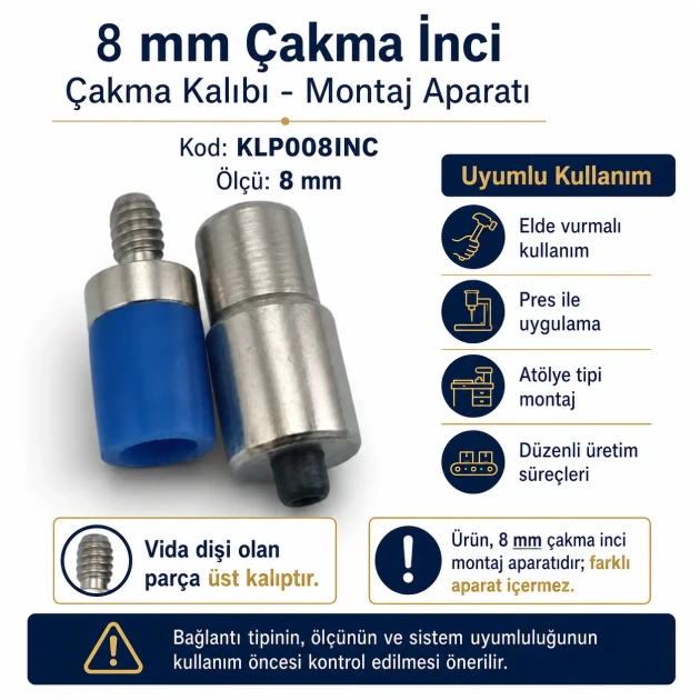 Pearl Setting Die for 8 mm / 0.31 in Press Pearls made of heavy-duty iron for flawless application in apparel manufacturing