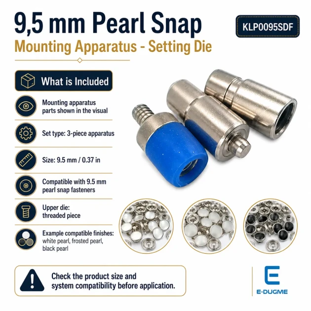 Pearl Snap Setting Die for 9.5 mm / 0.37 in Snap Fasteners, designed for crack-free installation on shirts and baby clothes