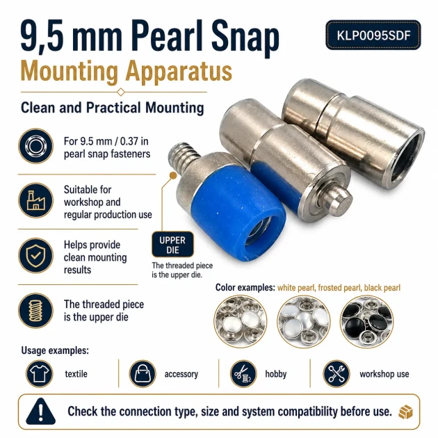 Pearl Snap Setting Die for 9.5 mm / 0.37 in Snap Fasteners, designed for crack-free installation on shirts and baby clothes
