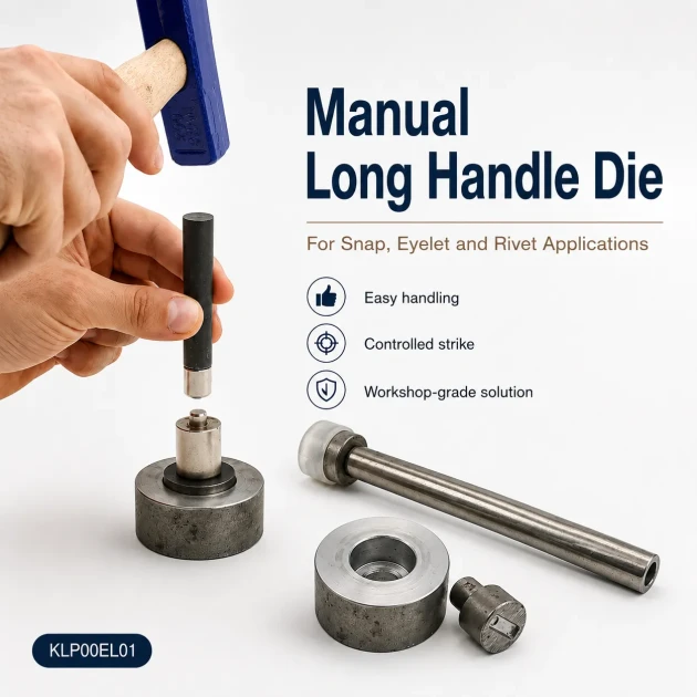 Long-Handle Hand-Hit Setting Tool for Snap Buttons, Eyelets, Rivets and Jeans Buttons, made of durable PP material, ideal