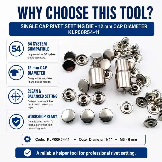 Single Cap Rivet Installation Tool for 12 mm Cap Diameter, Durable Steel Construction for Precise Rivet Setting