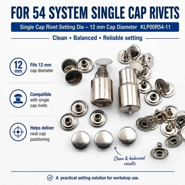 Single Cap Rivet Installation Tool for 12 mm Cap Diameter, Durable Steel Construction for Precise Rivet Setting