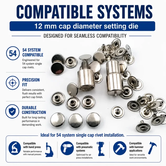 Single Cap Rivet Installation Tool for 12 mm Cap Diameter, Durable Steel Construction for Precise Rivet Setting