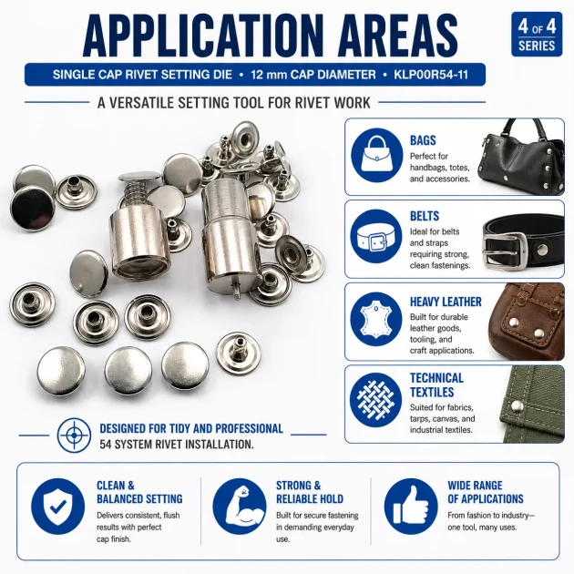 Single Cap Rivet Installation Tool for 12 mm Cap Diameter, Durable Steel Construction for Precise Rivet Setting