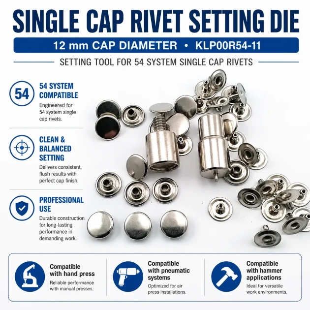 Single Cap Rivet Installation Tool for 12 mm Cap Diameter, Durable Steel Construction for Precise Rivet Setting