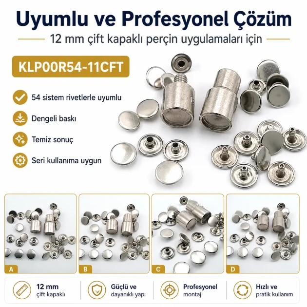 Double Cap Rivet Installation Tool for 12 mm (0.47") Cap Diameter - Professional Tool for Clean Rivet Applications in Bags