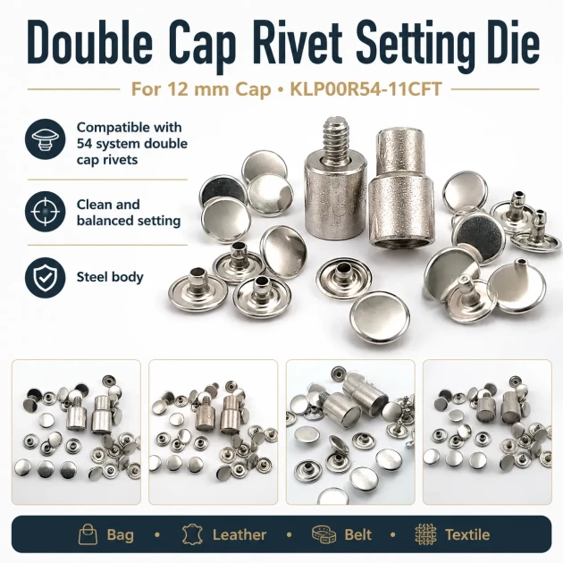 Double Cap Rivet Installation Tool for 12 mm (0.47") Cap Diameter - Professional Tool for Clean Rivet Applications in Bags