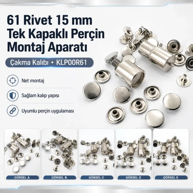 61 Rivet 15 mm (0.59") Cap Single Cap Rivet Setting Die for 12 mm (0.47") Back Cap Rivets - Professional Installation Tool