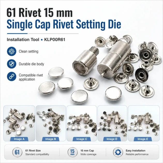 61 Rivet 15 mm (0.59") Cap Single Cap Rivet Setting Die for 12 mm (0.47") Back Cap Rivets - Professional Installation Tool
