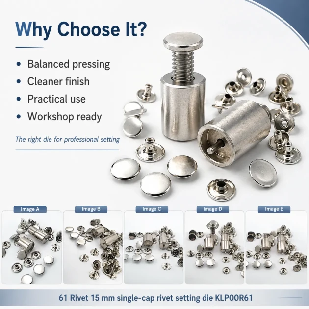 61 Rivet 15 mm (0.59") Cap Single Cap Rivet Setting Die for 12 mm (0.47") Back Cap Rivets - Professional Installation Tool