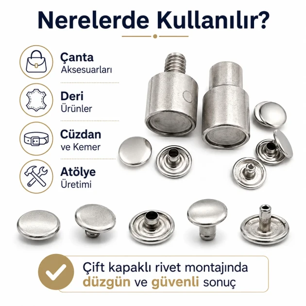 61 Double Cap Rivet Setting Die for 15 mm (0.59") Front Cap and 12 mm (0.47") Back Cap Rivets Installation Tool