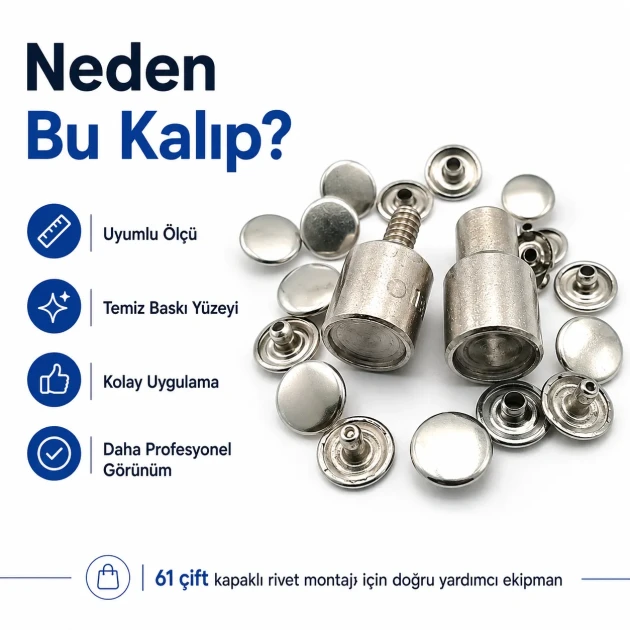 61 Double Cap Rivet Setting Die for 15 mm (0.59") Front Cap and 12 mm (0.47") Back Cap Rivets Installation Tool
