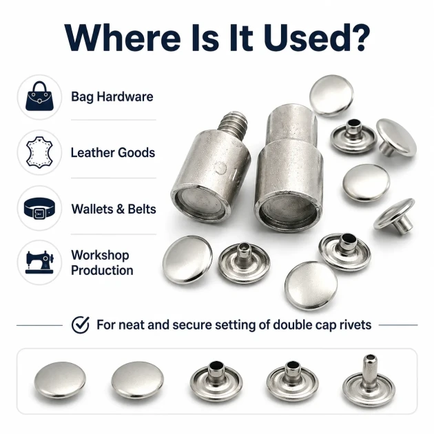 61 Double Cap Rivet Setting Die for 15 mm (0.59") Front Cap and 12 mm (0.47") Back Cap Rivets Installation Tool