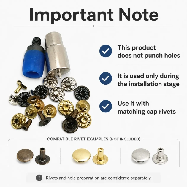 9.5 mm / 0.37 in Cap Rivet Setting Die KLP00R95 for precise installation of cap-style rivets on leather and fabric