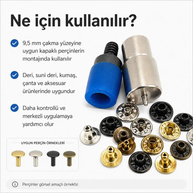 9.5 mm / 0.37 in Cap Rivet Setting Die KLP00R95 for precise installation of cap-style rivets on leather and fabric