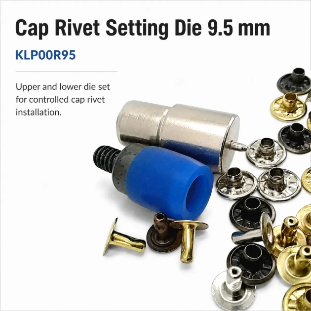 9.5 mm / 0.37 in Cap Rivet Setting Die KLP00R95 for precise installation of cap-style rivets on leather and fabric