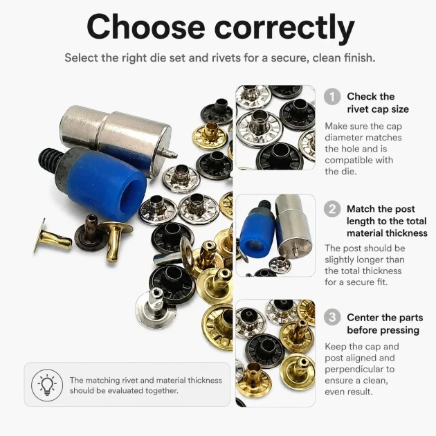 9.5 mm / 0.37 in Cap Rivet Setting Die KLP00R95 for precise installation of cap-style rivets on leather and fabric