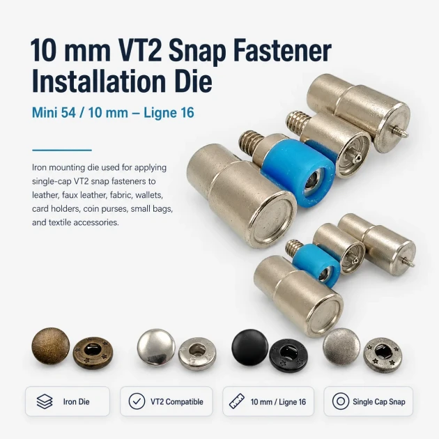 10mm VT2 Snap Fastener Installation Tool - Press Die for Leatherworking and Accessory Design
