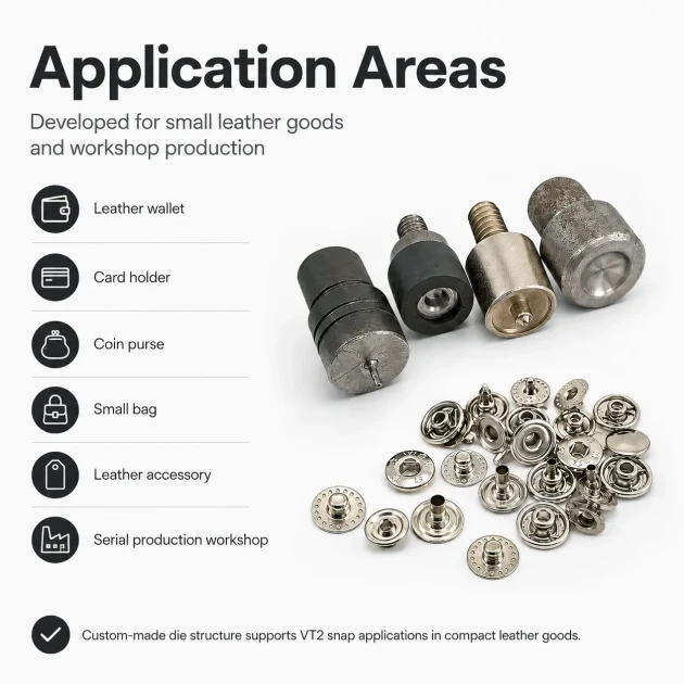 Custom VT2 Wallet Snap Setting Die KLP054VT2 for professional snap fastener installation on leather goods