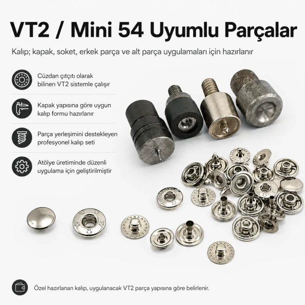 Custom VT2 Wallet Snap Setting Die KLP054VT2 for professional snap fastener installation on leather goods