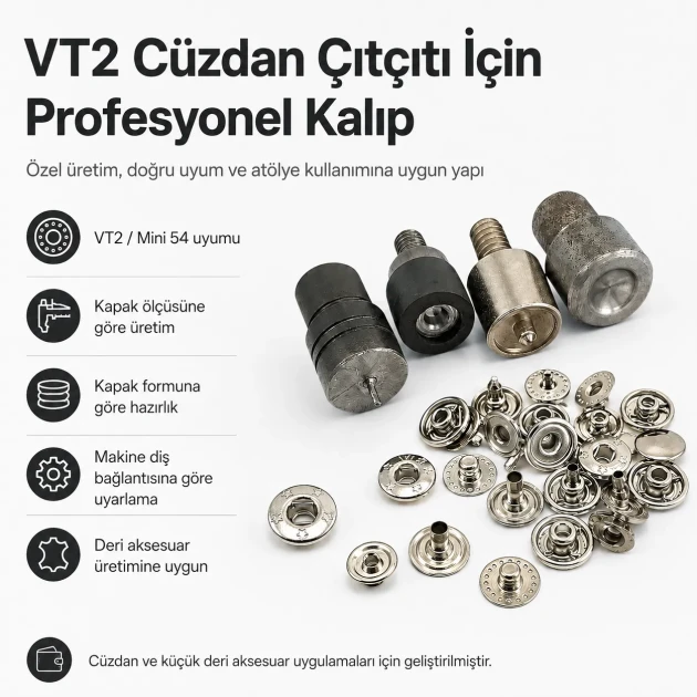 Custom VT2 Wallet Snap Setting Die KLP054VT2 for professional snap fastener installation on leather goods