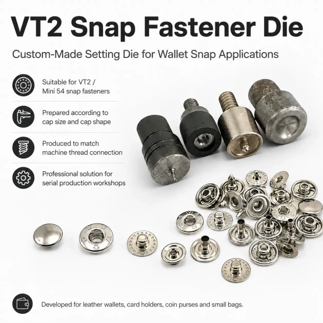 Custom VT2 Wallet Snap Setting Die KLP054VT2 for professional snap fastener installation on leather goods