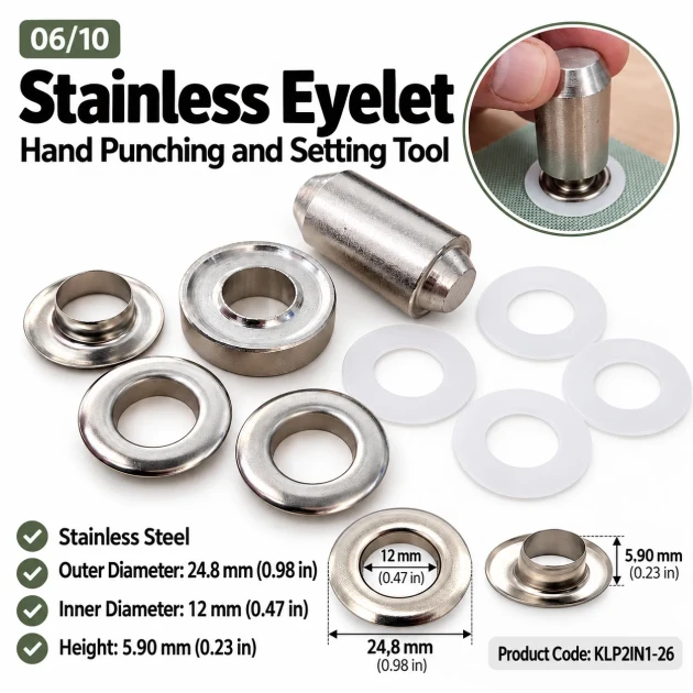 12 mm (0.47 in) Stainless Steel Eyelet Hand Punch and Setting Tool KLP2IN1-26