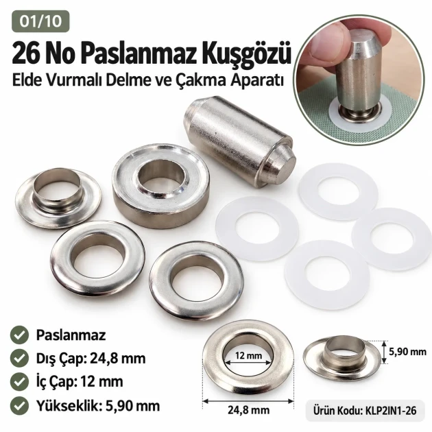 12 mm (0.47 in) Stainless Steel Eyelet Hand Punch and Setting Tool KLP2IN1-26