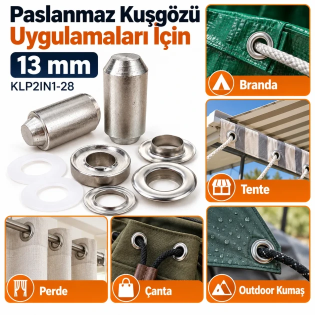 28 No Paslanmaz Kuşgözü Elde Vurmalı Delme ve Çakma Aparatı – 13 mm KLP2IN1-28