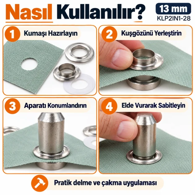 28 No Paslanmaz Kuşgözü Elde Vurmalı Delme ve Çakma Aparatı – 13 mm KLP2IN1-28