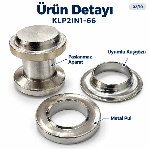 40 mm 66 No Paslanmaz Kuşgözü Elde Vurmalı Delme ve Çakma Aparatı KLP2IN1-66