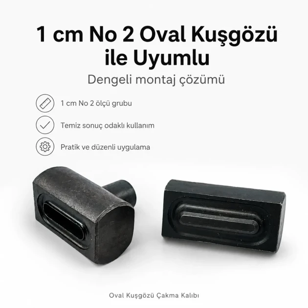 Oval Kuşgözü Kalıbı 1 cm No 2 Çakma Kalıbı, tekstil ve deri ürünlerde kullanıma uygun, yüksek kaliteli metal malzeme ile