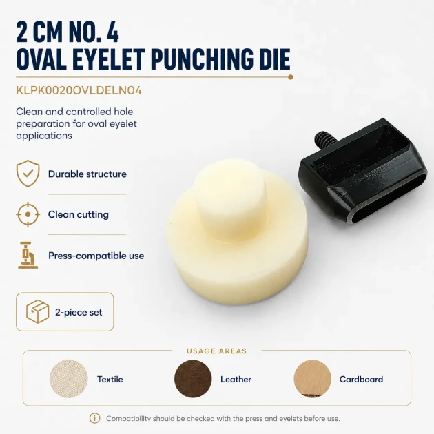 Oval Eyelet Punching Die 20 mm / 0.79 in for installing grommets in fabric, leather, and paper