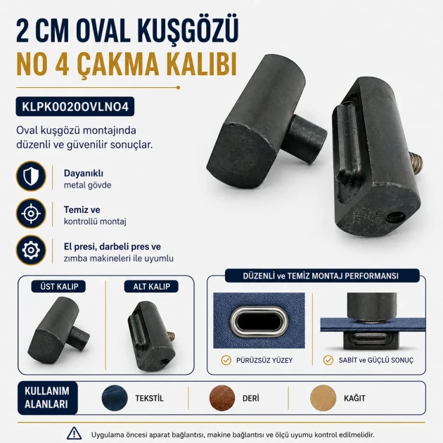 2 cm Oval Kuşgözü Kalıbı No 4 Çakma Kalıbı KLPK0020OVLNO4