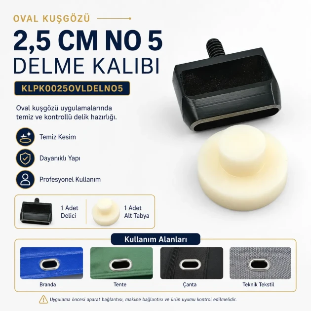 Oval Eyelet Drilling Die 25 mm / 0.98 in for precise grommet installation on fabric, leather, and paper