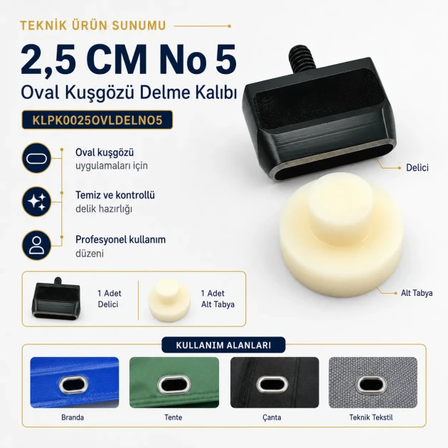 Oval Eyelet Drilling Die 25 mm / 0.98 in for precise grommet installation on fabric, leather, and paper